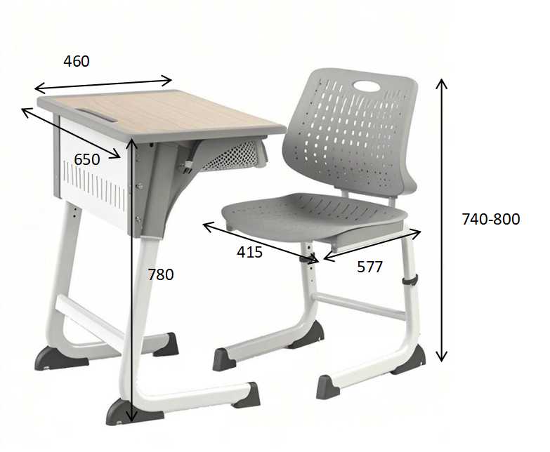 School Chairs with Desk Dimensions Diagram
