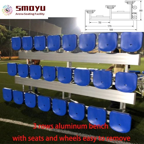 3 rows Aluminum Bench with Wheels For 3-15 Seats