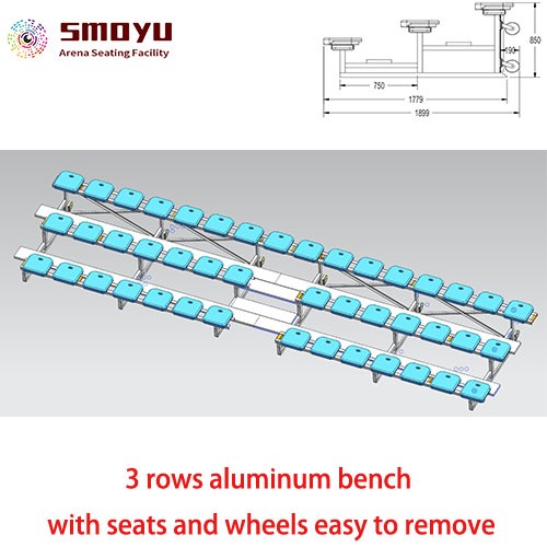 3 rows Aluminum Bench with Wheels For 3-15 Seats