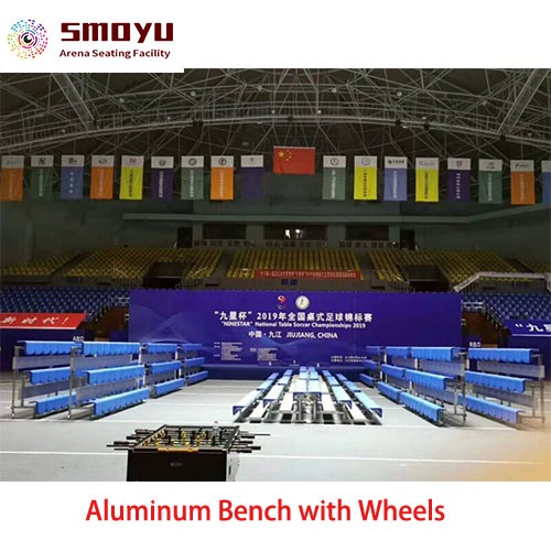 3 rows seats Aluminum Bench with Wheels For 3-15 flat HDPE Seats