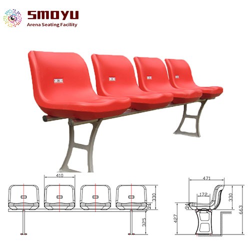 ZK02 Mid Backrest plastic seats Aluminum feet Stadium seating system